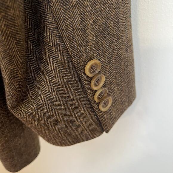 John W Nordstrom Cashmere Silk Blazer 46L Brown Herringbone 2 Button Sport Coat - Picture 6 of 11